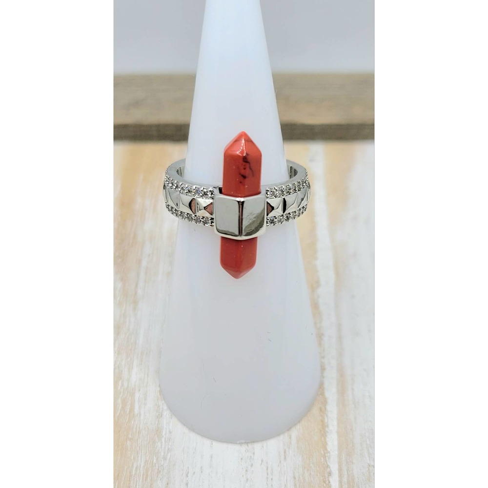 NWT $114 Bomb Party "Desert Princess" Rec Magnesite  Rhodium Plated Sz 5
